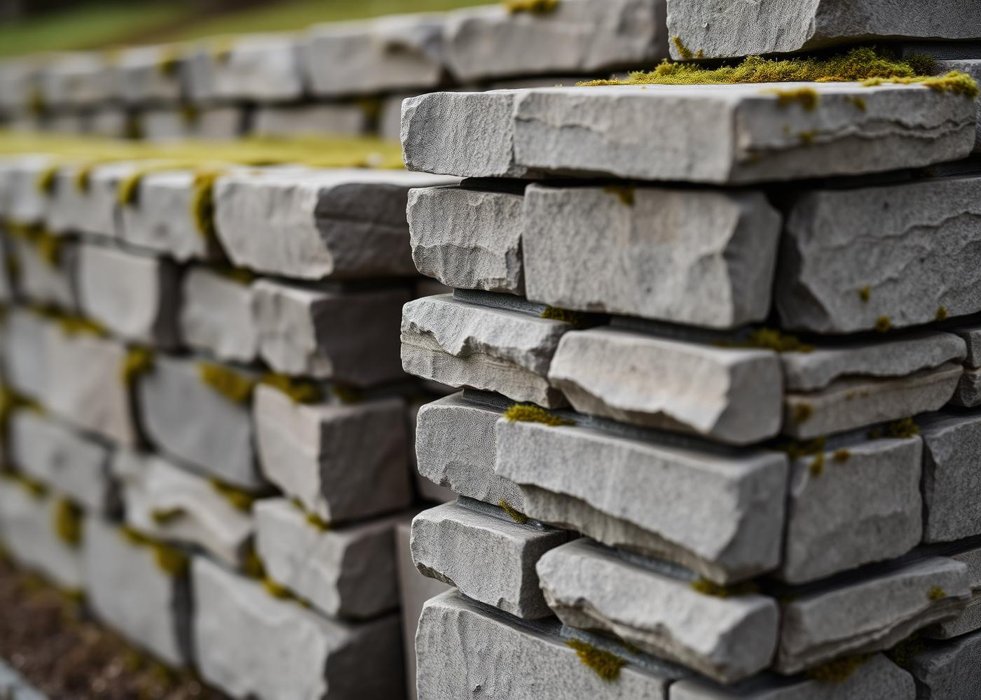 Stenterrassen – Torrfogad granitmur i tre nivåer med smygsatta trappsteg och gräsfogad storgatsten.